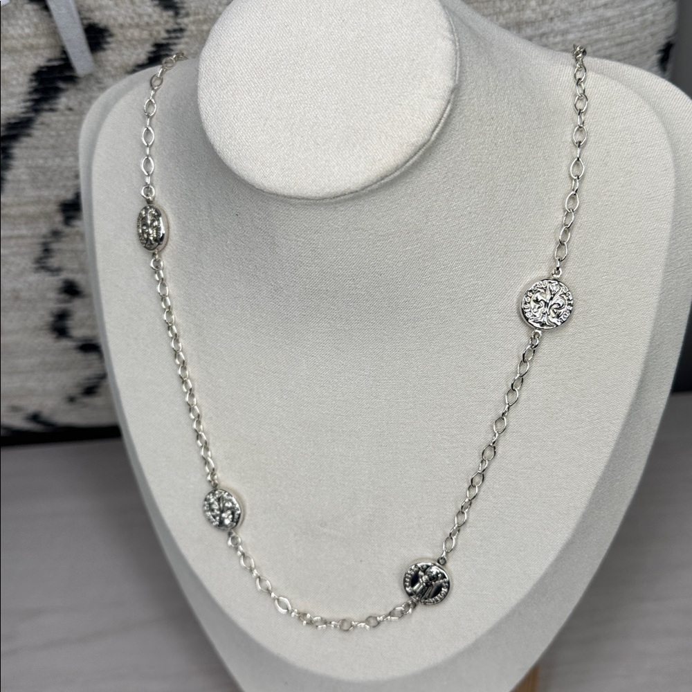 Sterling Silver Italian Coin Station Reversible Design Necklace 24”